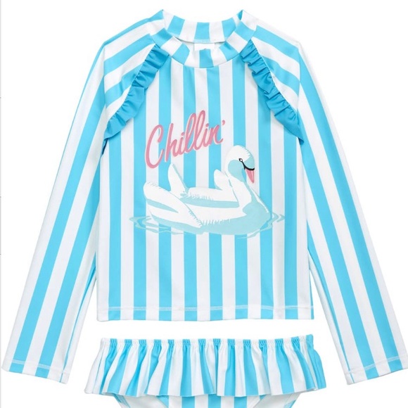 🦢 NWT Tucker + Tate Kids ruffle two-piece rash guard swimsuit set 🦢 - Picture 2 of 3